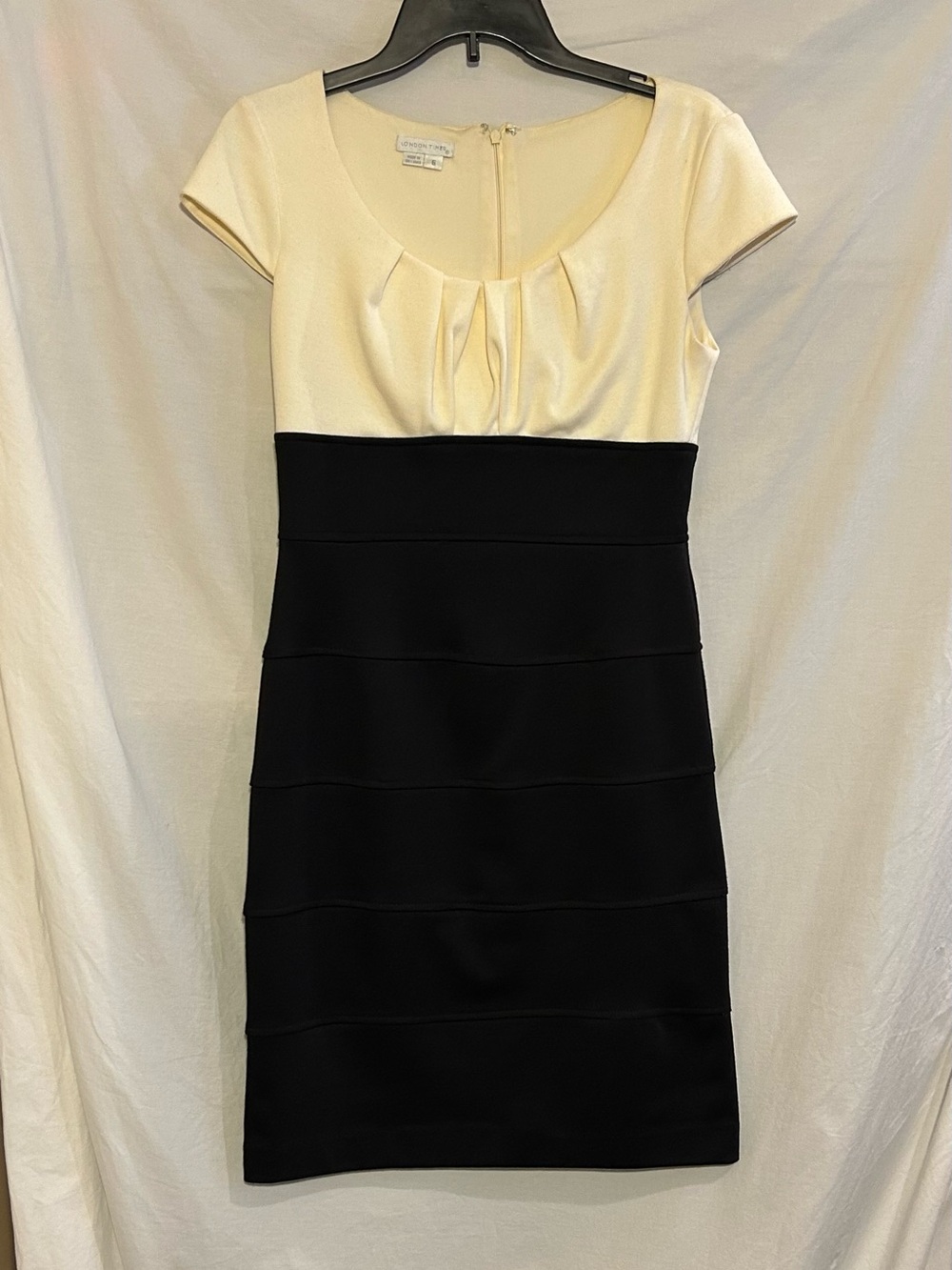 London Times Womens 6 Ivory Black Short Sleeve Sheath Dress Classic